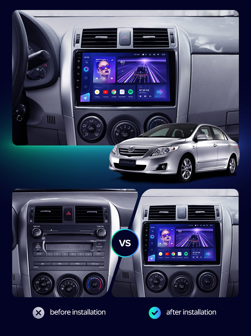 Suitable for Toyota 07-13 Corolla Android Reversing Image Bluetooth Gps Car Navigation All-In-One Wireless Device