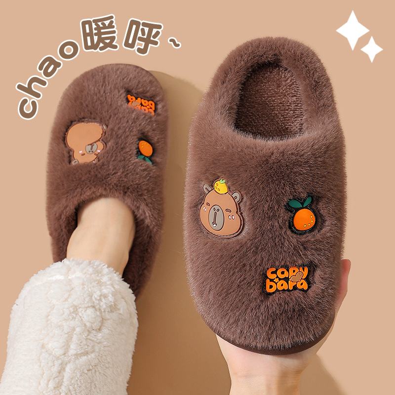 Zapatillas de algodón Capiballa, zapatillas de invierno para mujeres, tacones cálidos y pelusa para casa, zapatos de algodón para hombres.