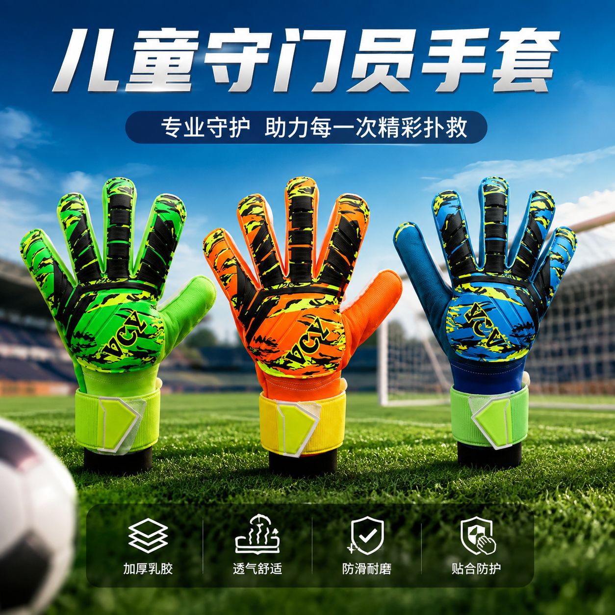 Children's latex football goalkeeper gloves, non-slip and wear-resistant youth training goalkeeper gloves for training and competition