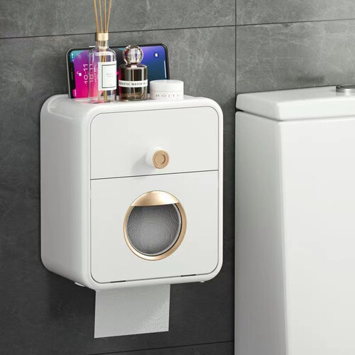 Household wall-mounted bathroom tissue box multi-functional bathroom tissue box high-looking light luxury toilet roll paper storage box