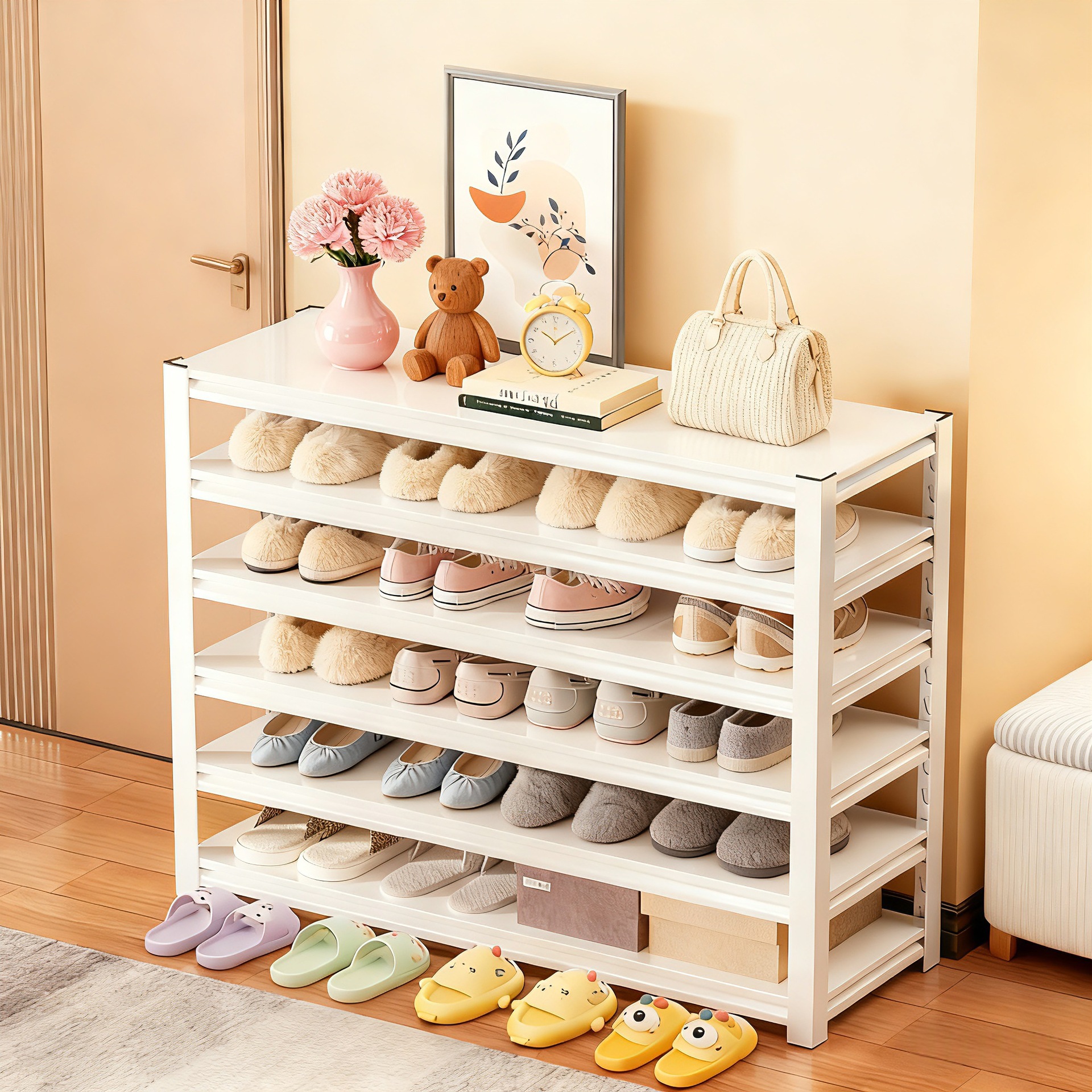 Household Steel Shoe Rack Door Floor-Standing Multi-Layer Storage Rack Simple Storage and Organization Rack Entrance Door Shoe Cabinet