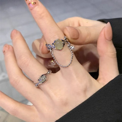 國風新中式疊戴鏈條流蘇吊墜戒指女ins 小眾冷淡風高級感指環潮酷