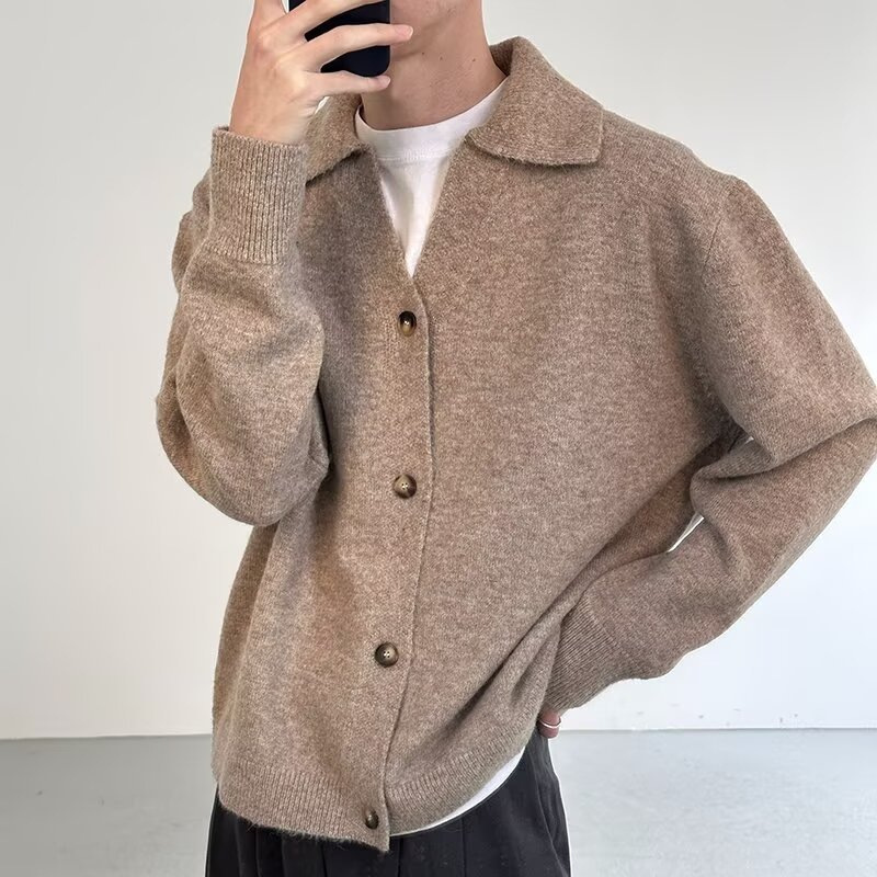 Ins Lapel Cardigan Sweater for Winter Fashion Hong Kong Style Plush Warm New Style Practical and Good-Looking Online Trend