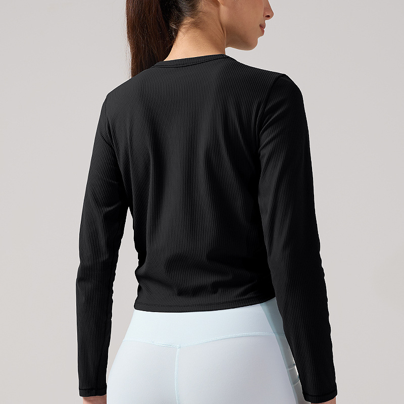 Top de yoga de mujer costilla serie de fitness mangas cortas transpirables camiseta deportiva de secado rápido Lulu chaleco de cuello redondo elástico