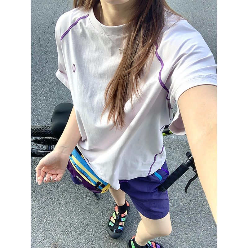 粉紫色冰丝速干短袖t恤女2025夏季多巴胺跑步运动户外防晒骑行服|undefined