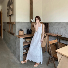 実際に撮影したフランスのフックの透かし彫りの刺繍のひものベストのワンピースの女性の韓国版の復古のゆったりしている長いスカートの81261