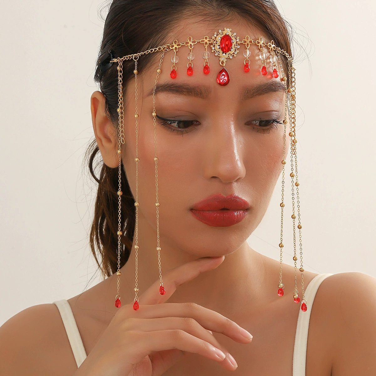 Принцесса элегантная вспышка Алмазная цепочка шпилька Женская сетка красный головной убор кисточка шпилька высококачественный темперамент плетеные волосы грязная коса цепочка для волос