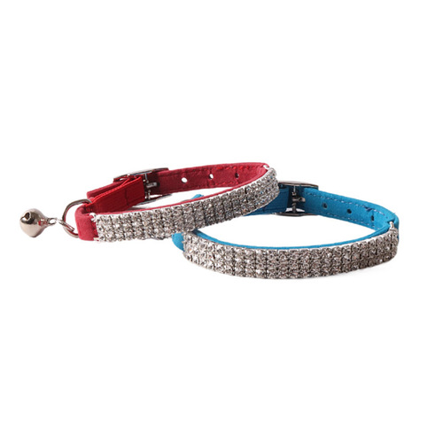Aminger's new pet products, colorful velvet, elastic buckle, row of diamonds, cat collar, cat collar with bell