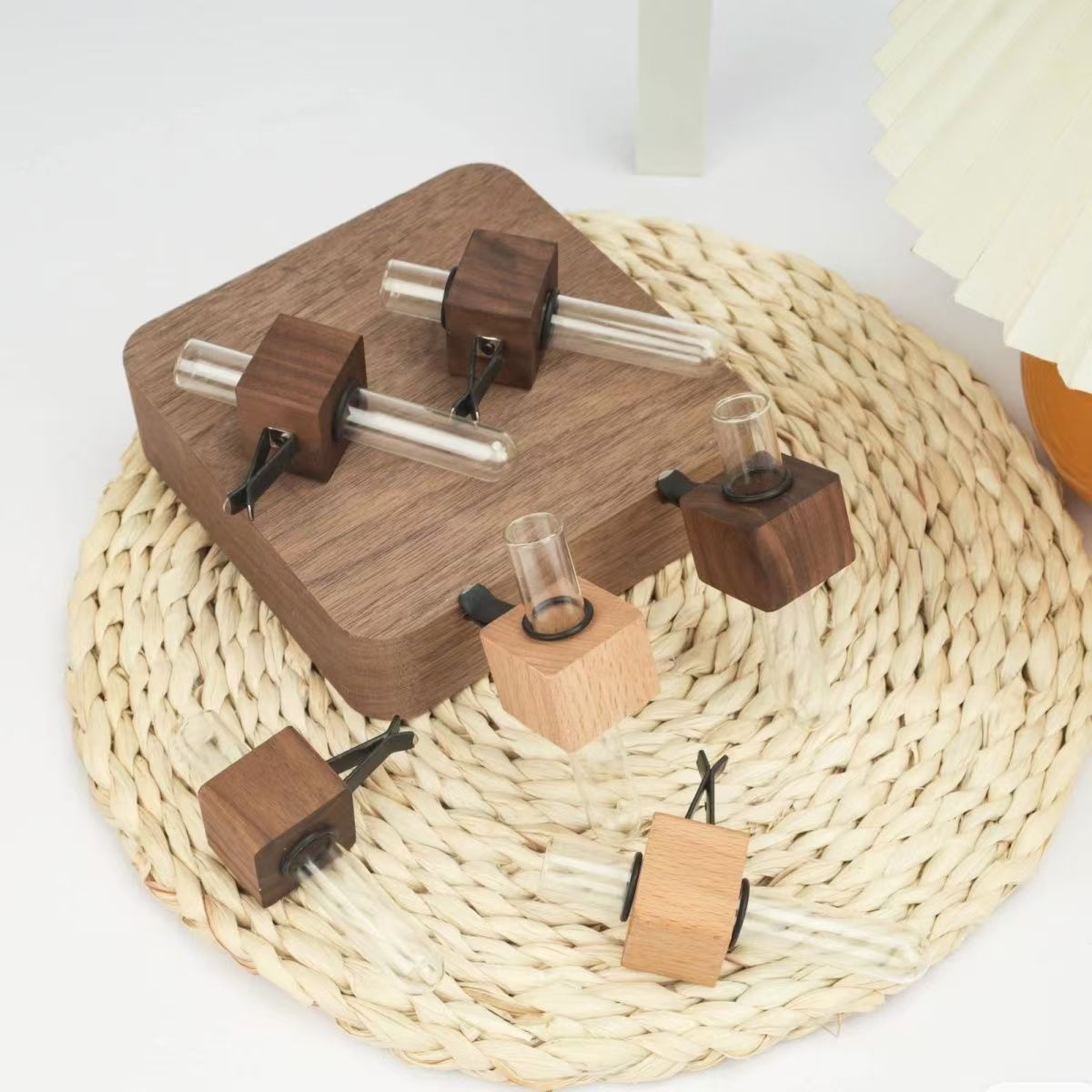 Arreglo floral de salida de aire cuadrado en forma de C, madera maciza, haya, nogal negro, video de aromaterapia, decoración de salida de aire, aromaterapia para coche