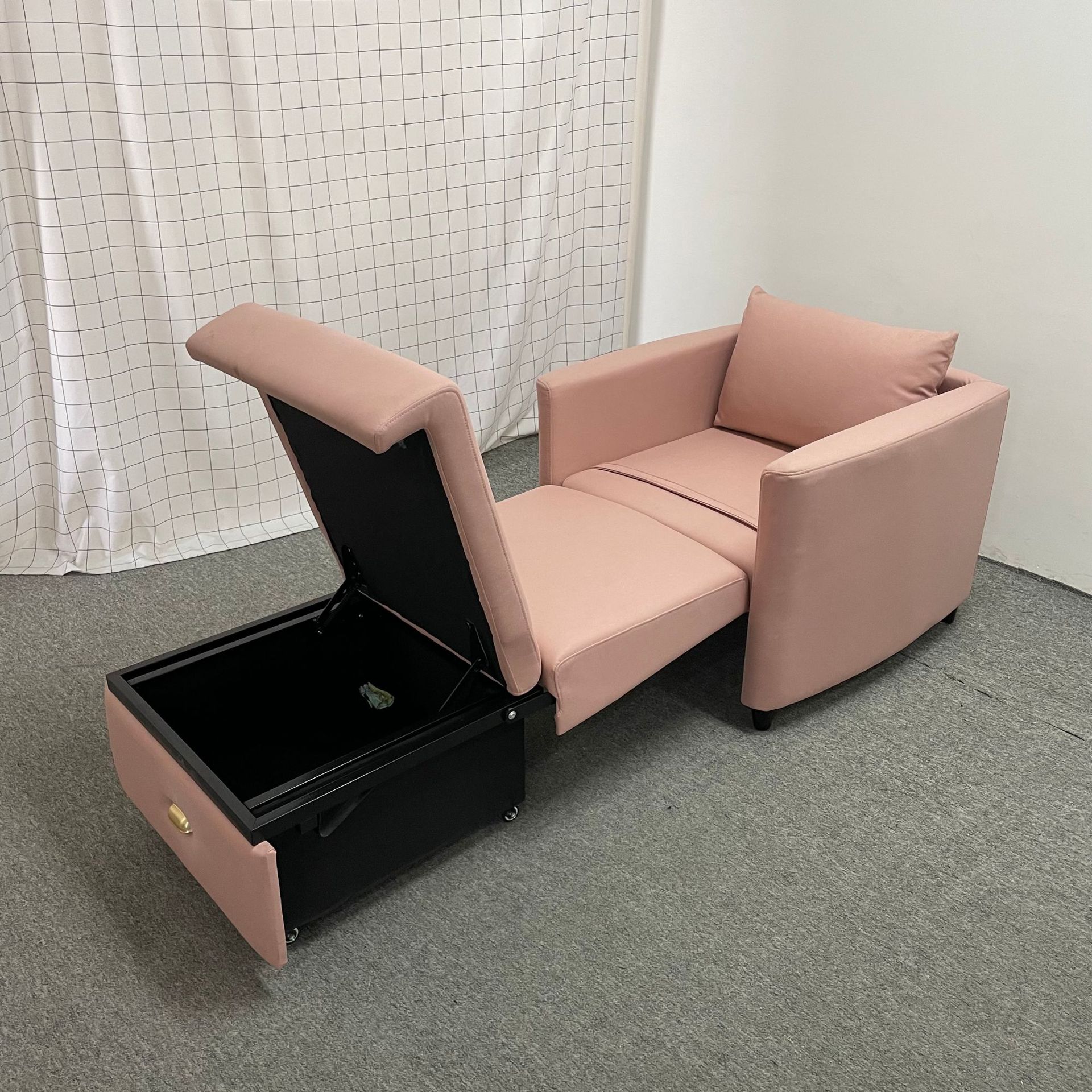 Almacenamiento plegable multifuncional de una sola persona balcón sofá cama de almuerzo tecnología tela de cuero silla de acompañamiento médico