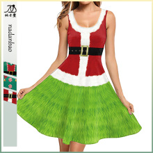 新品圣诞节裙子女式连衣裙新款欧美休闲数码印花无袖背心裙子女