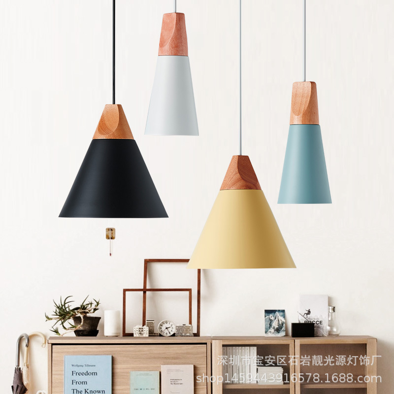 Modern Simple Aluminum Solid Wood Lampshade Small Chandelier Front Desk Cabinet Cashier Window Creative Personalized Single-Head Dining Chandelier