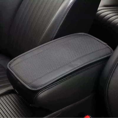 Small Square Armrest Box Mat, Universal for All Seasons, Embossed Double-Line Leather Armrest Box Mat, Central Armrest Elbow Rest Anti-Slip Mat (Armrest box pad) - black-model