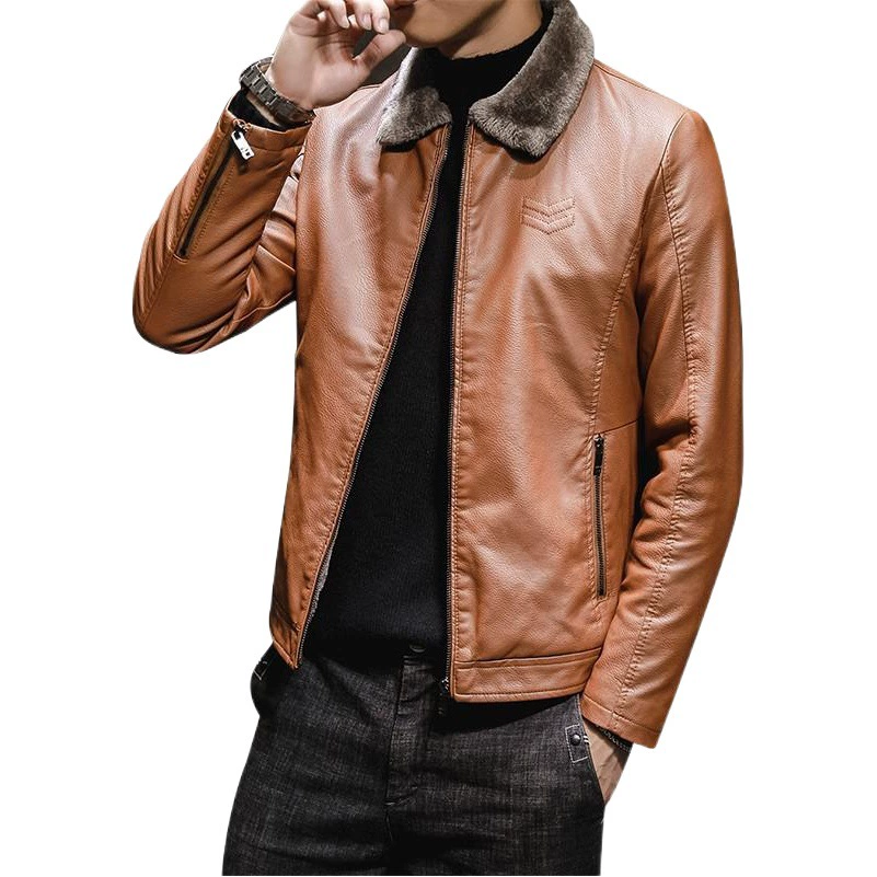 Мужская кожаная куртка на флисовой подкладке, новинка 2021 г., мужская кожаная куртка с лацканами, Мужская одежда для пап среднего возраста, утолщенная модная оптовая продажа