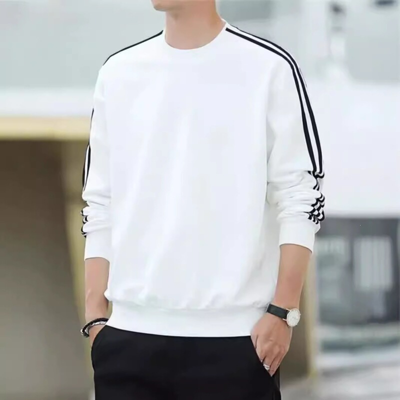 Men's autumn sweatshirt with three stripes, casual sporty pullover, round neck, long sleeves, couple style, youth base layer top