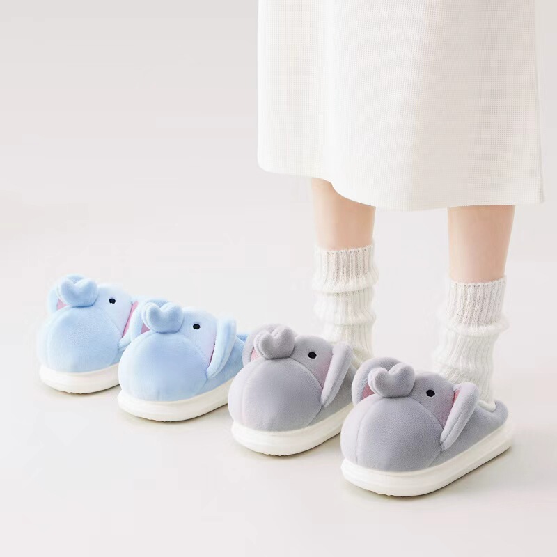 Cute Rupee Elephant Cotton Slippers for Women Winter 2025 New Style Plus Velvet Warm Couple Home Indoor Thick-Soled Cotton Slippers for Men