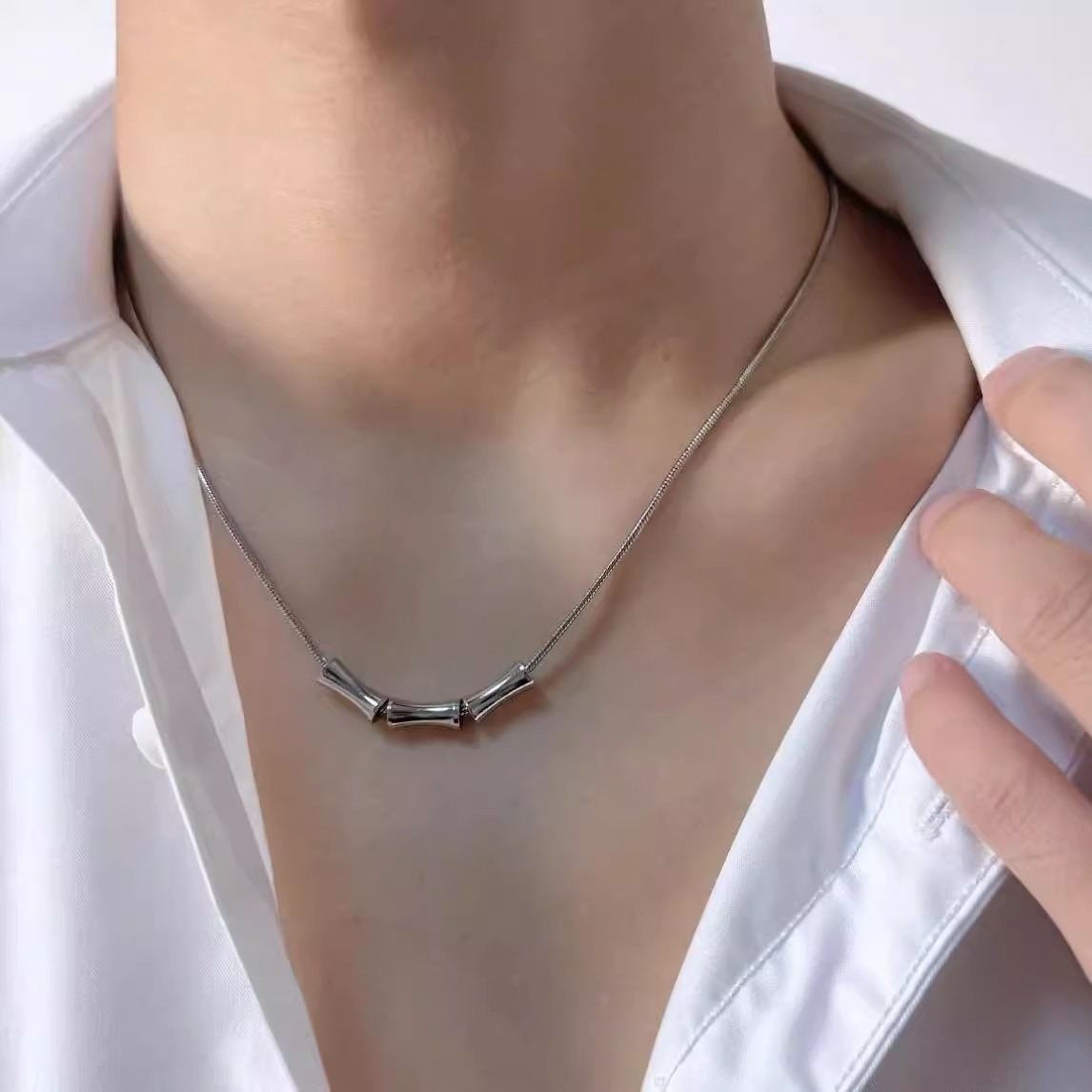 Bamboo Titanium Steel Necklace, High-End Couple Necklace, Versatile, Simple and Non-Fading Clavicle Chain for Men and Women, Small Waist Chain for Women