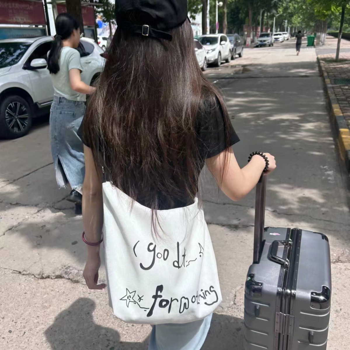 Lazy Style Simple All-match Canvas Bag Large Capacity Korean Style Niche Simple All-match Casual Color Matching Crossbody Tote Bag