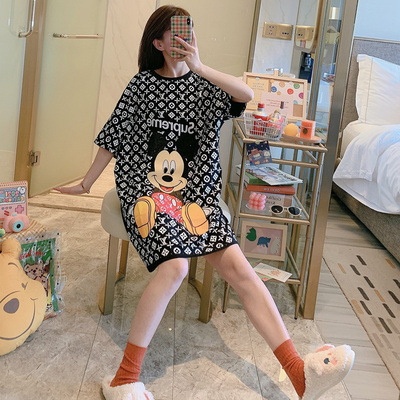 2022 nuevo camisón de verano de las mujeres de dibujos animados de manga corta venta caliente pijamas delgados ropa para el hogar suelta sudeste asiático transfronterizo