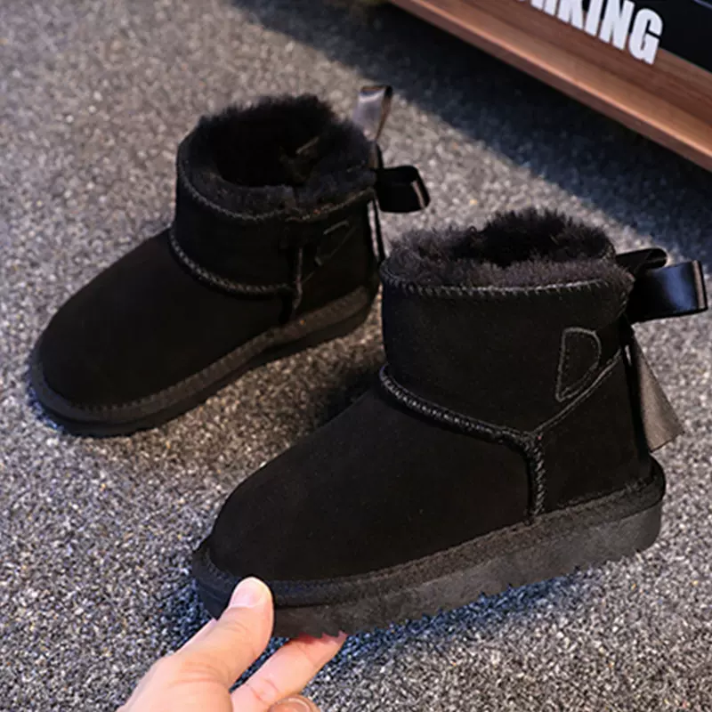 冬季新款儿童雪地靴男女真皮保暖防滑时尚牛皮大中小童鞋25-36码