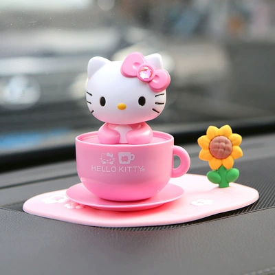Solar Car Toy Dashboard Car ornaments - pink-tea-cup-kitty-solar-model-anti-slip-mat