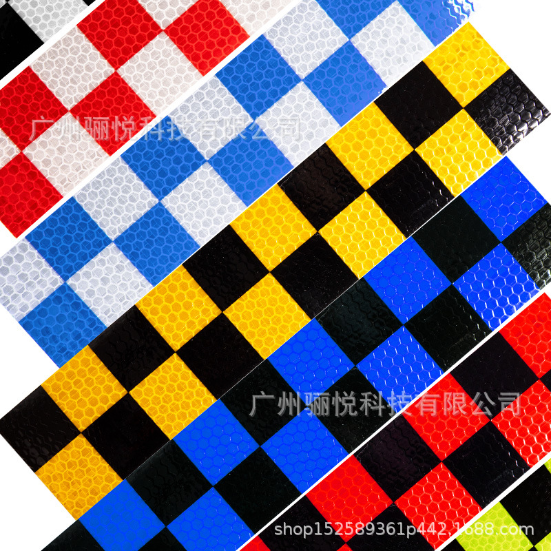 Lattice Reflective Strip Tape Warning Sticker Traffic Column Reflective Sticker Safety Warning Black and White Red Yellow Blue Reflective Sticker Night