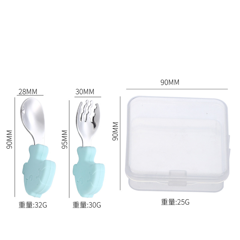 Cuchara DE LOS NIÑOS Tenedor 316 Acero inoxidable cuchara Tenedor vajilla traje de almacenamiento bebé aprendiendo a comer dibujos animados lindo mango corto