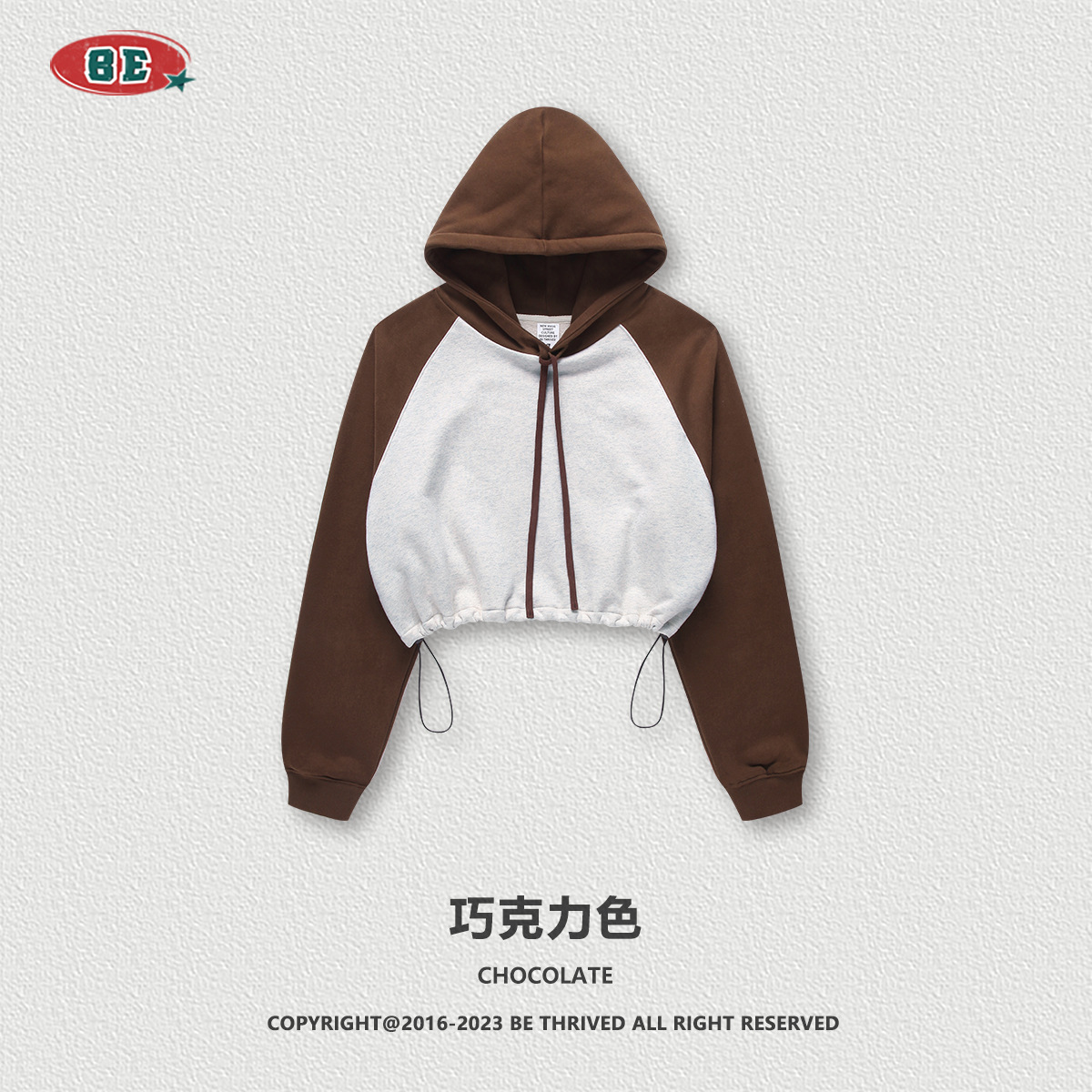 BE ropa de mujer 2023 otoño e invierno Color de contraste americano Raglan BM estilo corto chica caliente suéter con capucha chica caliente marca de moda con capucha para mujeres