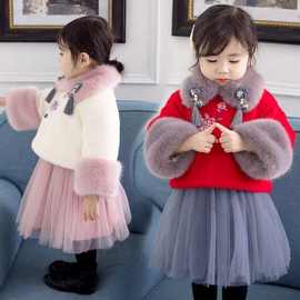女童加厚年服套装新款冬装女宝宝刺绣拜年服中小童唐装两件套