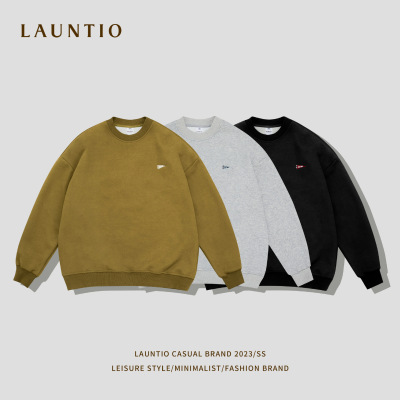 龙之日系休闲2023春季圆领360g纯棉卫衣字母刺绣装饰圆领卫衣男|ms