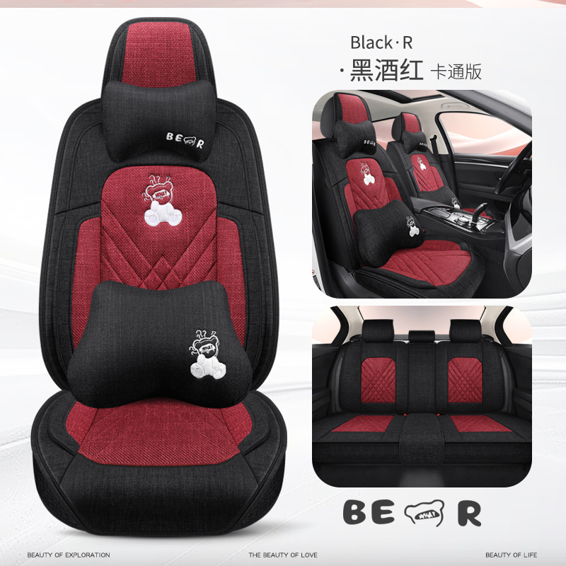 オールシーズン対応のコットンとリネンのカーシートクッション、新しいファブリックシートクッション、リネンシートカバー、工場直販シートカバー3D|undefined