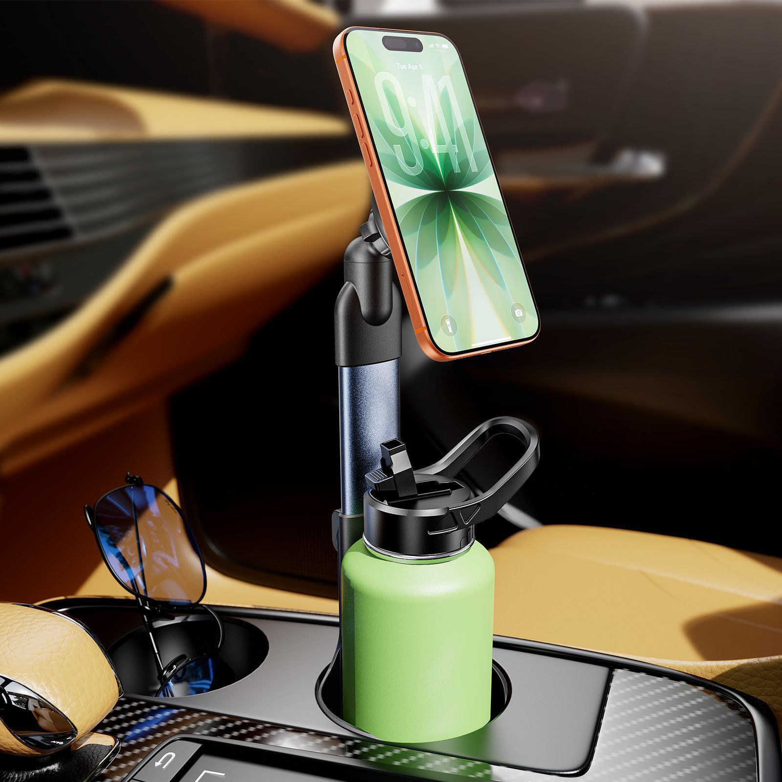 Car-mounted magnetic cup holder and phone stand 2-in-1 retractable cup holder aluminum alloy multifunctional drink rack