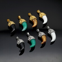 欧美跨境外贸嘻哈饰品 不锈钢铸造狮子头 树脂狮子狼牙个性吊坠