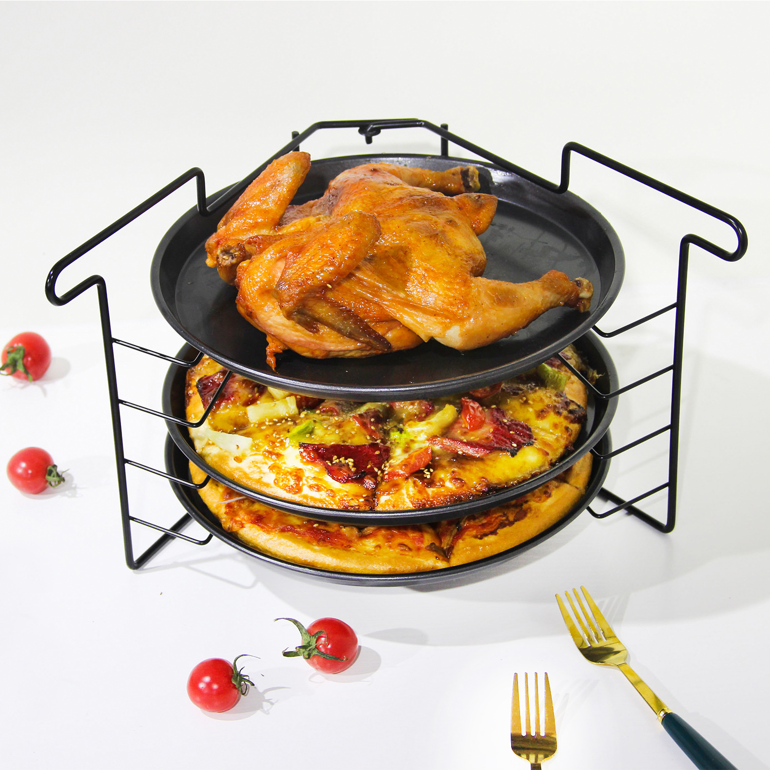 Estante de cocina plegable multifuncional transfronterizo de punto del fabricante Estante para platos de pizza Ingredientes Platos fríos Estante de guarnición de olla caliente