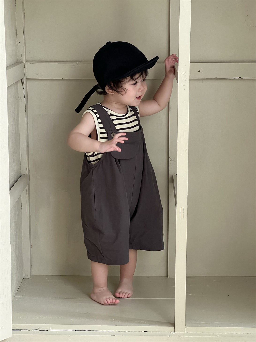 男童夏装薄款2026新品宝宝衣服夏款韩版童装儿童条纹T背带裤套装