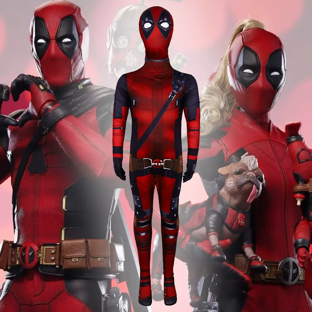 跨境死侍Cosplay连体紧身衣Deadpool万圣节服装儿童男舞台表演服