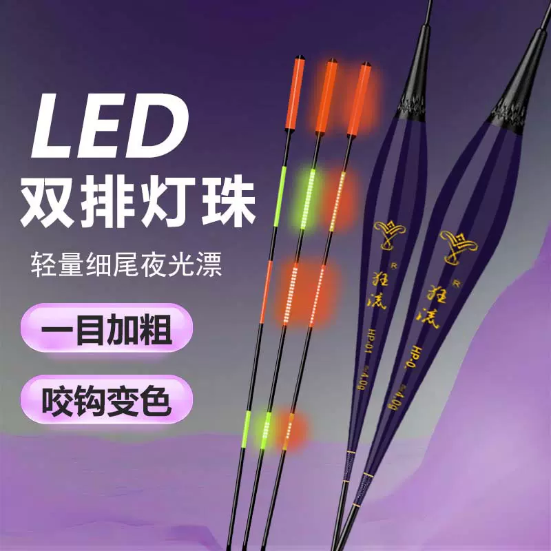 双排灯珠一目加粗细硬夜光漂LED日夜两用咬钩变色电子漂鱼漂浮漂