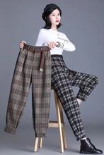 毛呢格子哈伦裤女2025春秋款松紧高腰宽松显瘦黑白格萝卜裤老爹裤