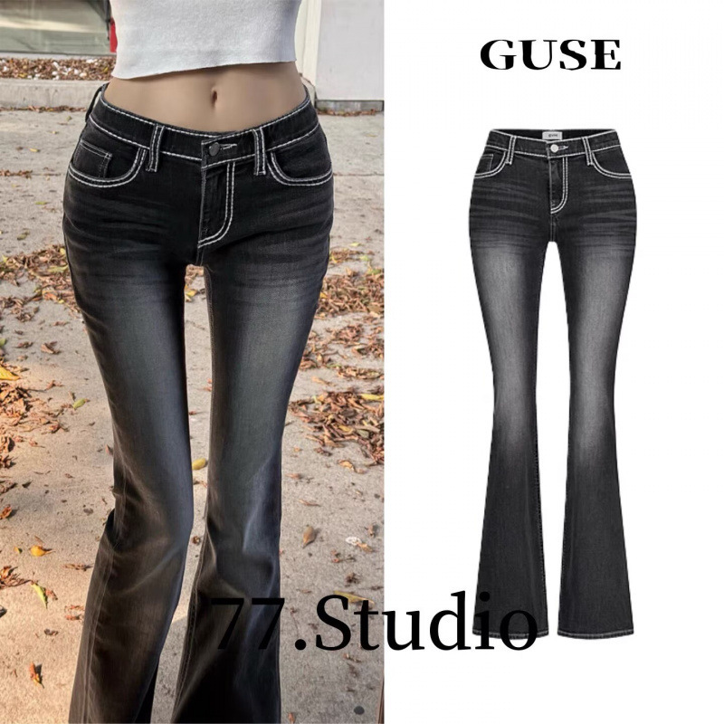 Korean Hip-Enhancing New Style Guse Designer Brand Embroidered Line Design Hip-Enhancing Low-Waist Jeans