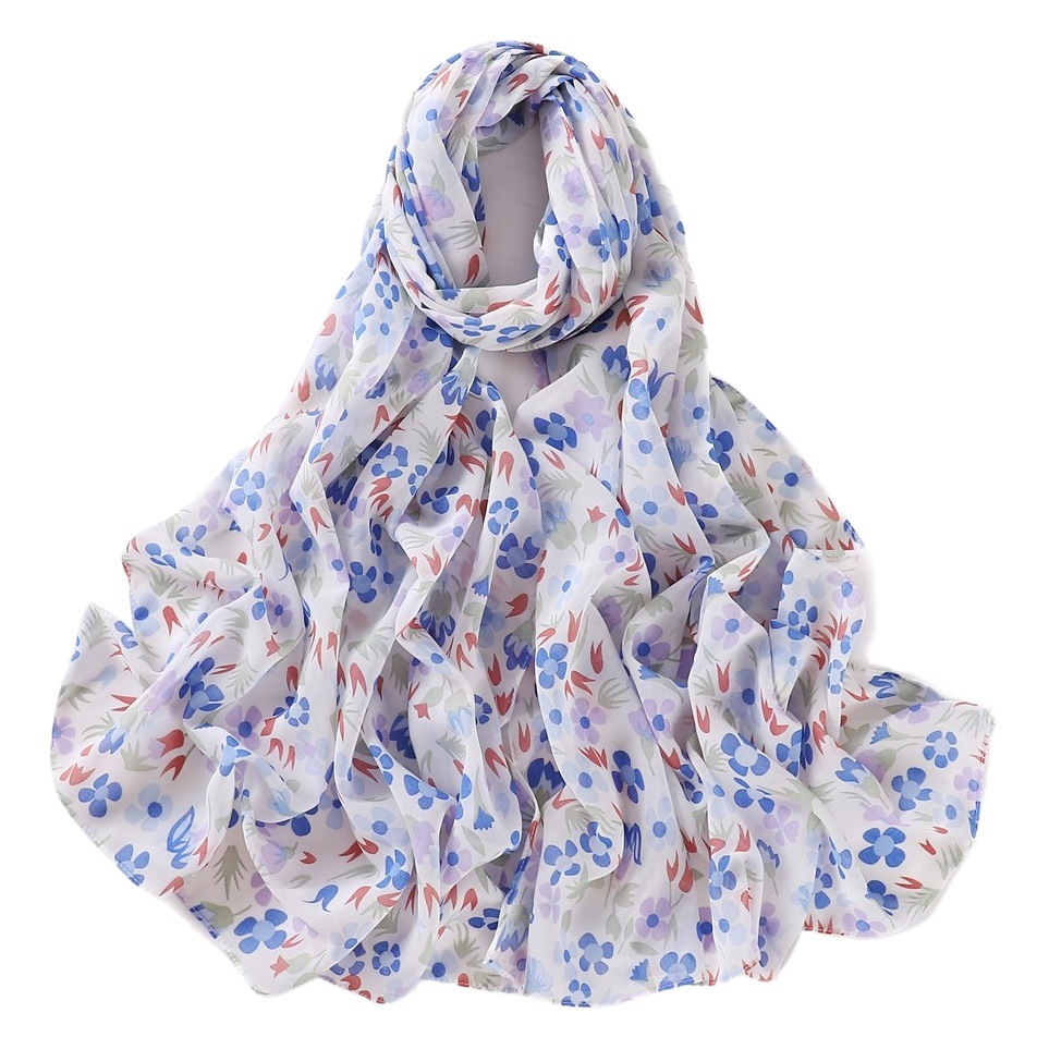 Cross-border New Fresh Small Floral Dot Sunscreen Scarf Shawl 1-28 Pearl Chiffon Printed Scarf
