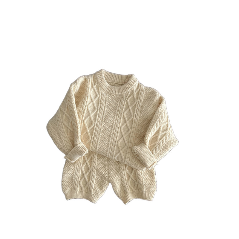 Ropa de estilo coreano para niños Otoño e Invierno estilo occidental nuevas chicas retro elegante moda color sólido suéter de punto pantalones de lana traje de moda