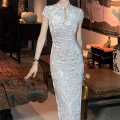复古国风【梦瑶】新中式紫色提花改良旗袍女夏绝美旗袍领连衣裙潮