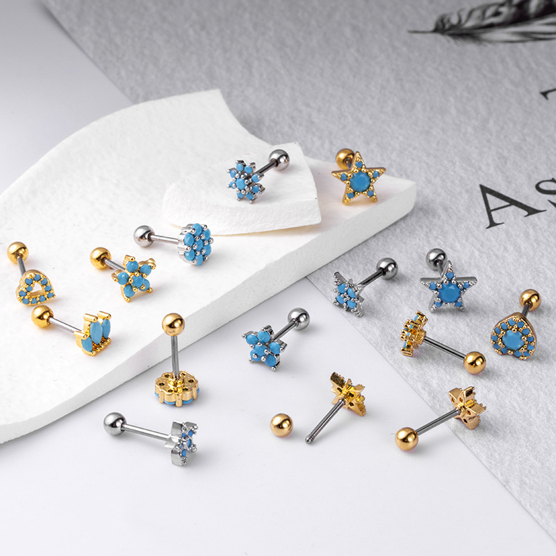 316L Stainless Steel , Copper Material 1 Piece 316L Stainless Steel Copper Zircon Ear Cartilage Rings & Studs Pentagram Heart Shape Flower Women'S