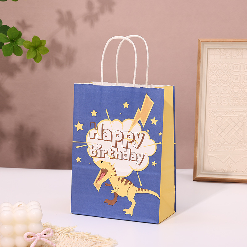 Dinosauro patrón kraft bolsas de regalo de cumpleaños bolsas de regalo de mano bolsas de papel logotipo personalizado