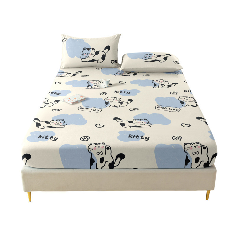 Una sola pieza de algodón lavado con agua todo incluido anti-deslizante cubierta de cama Memsi colchón cubierta de polvo sábanas para una sola persona 5