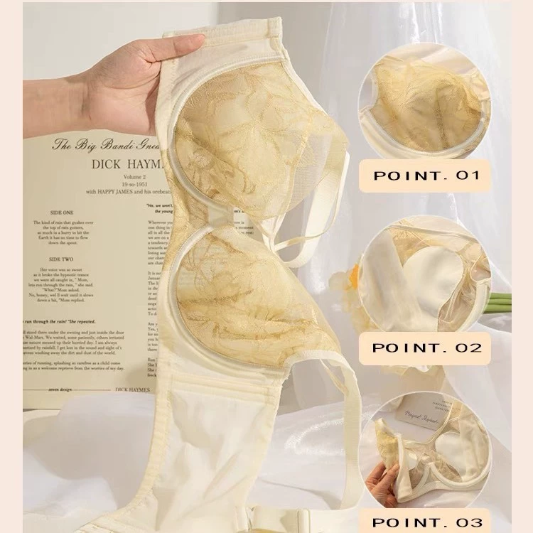 Thin underwear, lace supporting bra with steel rings