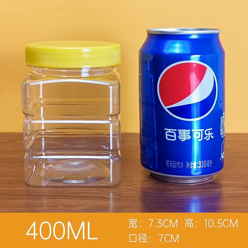 Botellas de plástico, botellas vacías de gran calibre con tapa, frascos de sellado cuadrangulares, botellas de miel, alimentos para mascotas, frascos de almacenamiento transparentes i