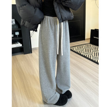 高克重毛巾裤女秋冬新款高腰垂感宽松直筒裤小个子女装慵懒阔腿裤