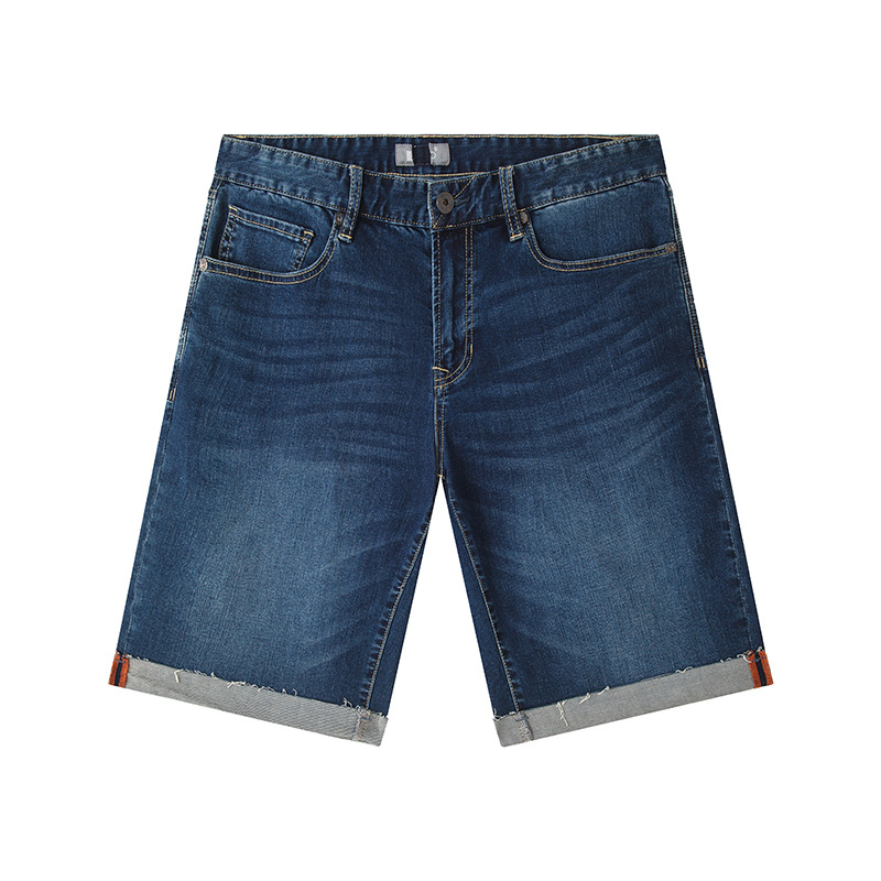 2021夏季时尚薄款牛仔中裤男修身微弹短裤牛仔五分裤男士卷边短裤