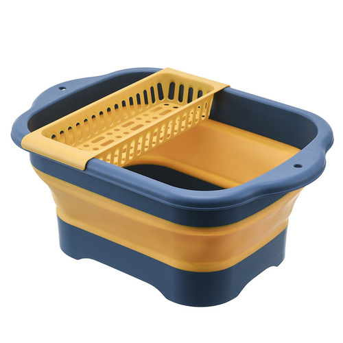 Foldable Double Layer Kitchen Sink Square Bowl Rack Vegetable Basket Fruit Basket Extendable Basket Basin Household Wholesale Drainage 